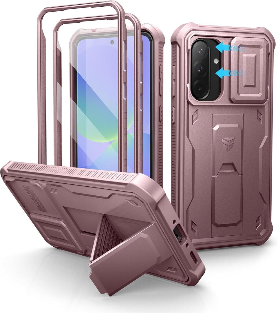 Dexnor for Samsung Galaxy A36-5G Case, [2 Front Frame] [Built-in Magnetic Slide Camera Cover & Kickstand] Heavy Duty Protection Shockproof Phone Case with Screen Protector, 6.7 inch Peony Pink