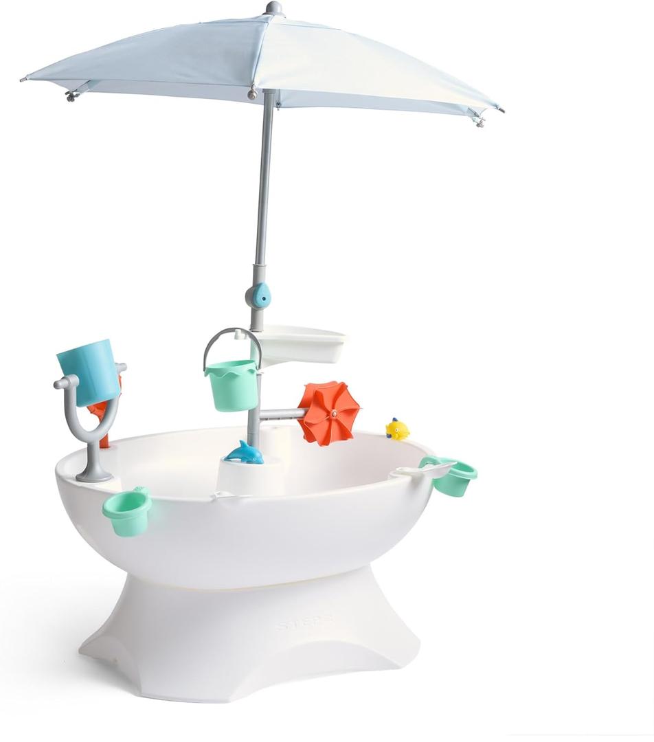 Step2 Sunshine Springs Splash Water Table with CoolBreeze Misting Canopy, Kids Outdoor Water Play Table with Umbrella for Toddlers and Preschoolers, 8 Accessories, Ages 2+, White