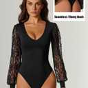Avidlove Womens Long Sleeve Bodysuit Double Lined V Neck Lace Puff Sleeves Going Out Top Shirts Thong Leotard Body Suit, XXL