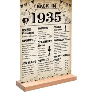 DARUNAXY 91st Birthday Party Decorations, Vintage Back in 1935 Poster Acrylic Sign with Stand 91 Year Old Party Supplies for Men& Women Vintage 1935 Table Decor 91st Anniversary Class Reunion Gifts