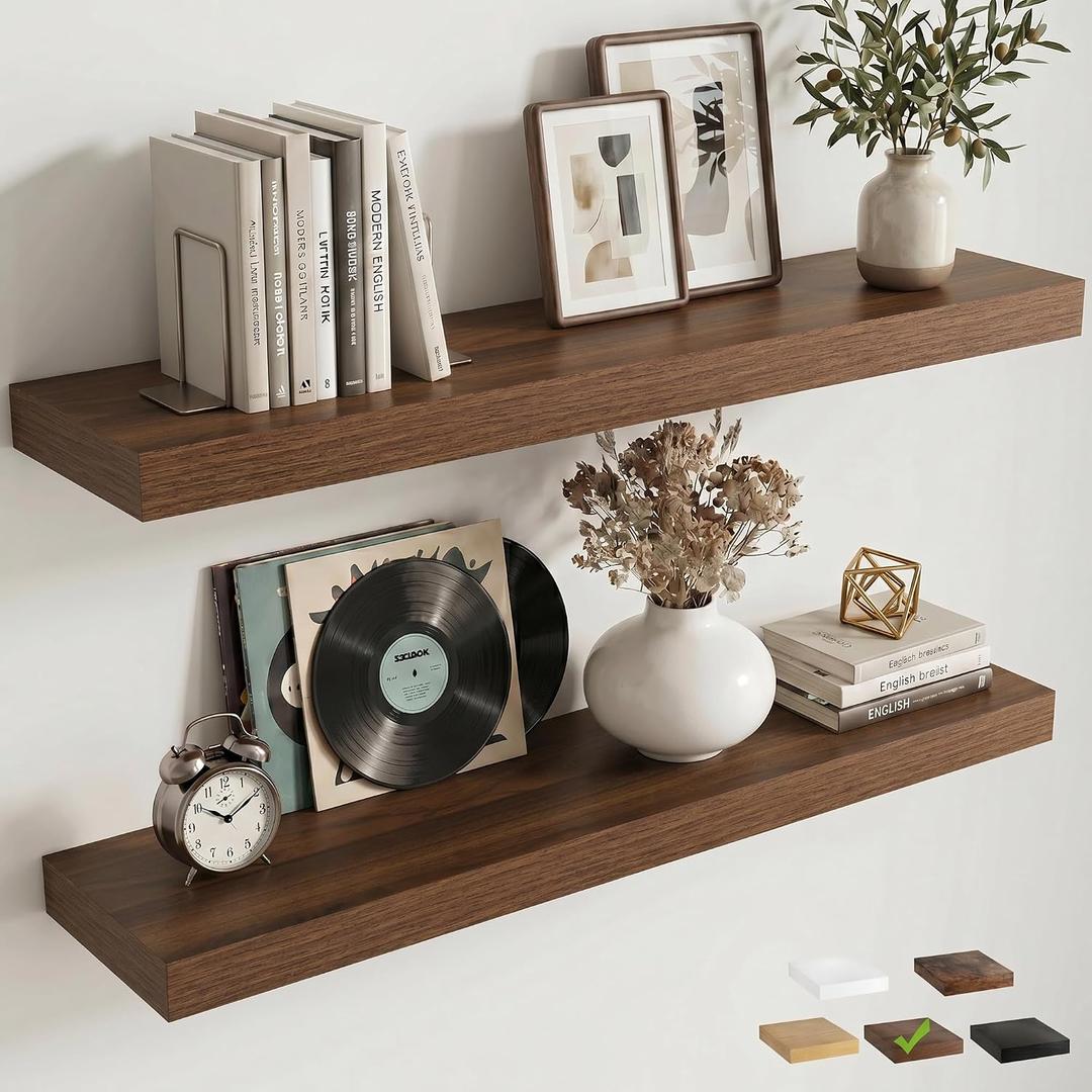 36 Inch Floating Shelves for Wall, 8"D Wood Storage Shelves, Walnut Finish