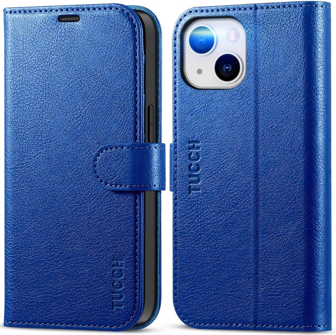 TUCCH Wallet Case for iPhone 14 6.1", Flip PU Leather Magnetic Protective Cover with [RFID Blocking] [4 Card Slots] Stand [TPU Interior Case] Compatible with iPhone 14 6.1, Klein Blue