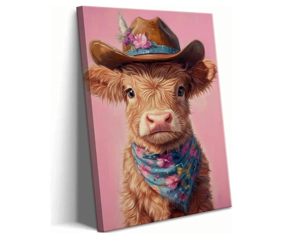 Cute Highland Cow Baby Canvas Wall Art Cowboy Baby Calf Pink Western Wall Decor Picture Trendy Preppy Aesthetic Poster Print Eclectic Funky Girly Bedroom Decoration 16x24in Cute Highland Cow Baby Canvas Wall Art Cowboy Baby Calf Pink Western Wall Decor Picture Trendy Preppy Aesthetic Poster Print Eclectic Funky Girly Bedroom Decoration 16x24in
