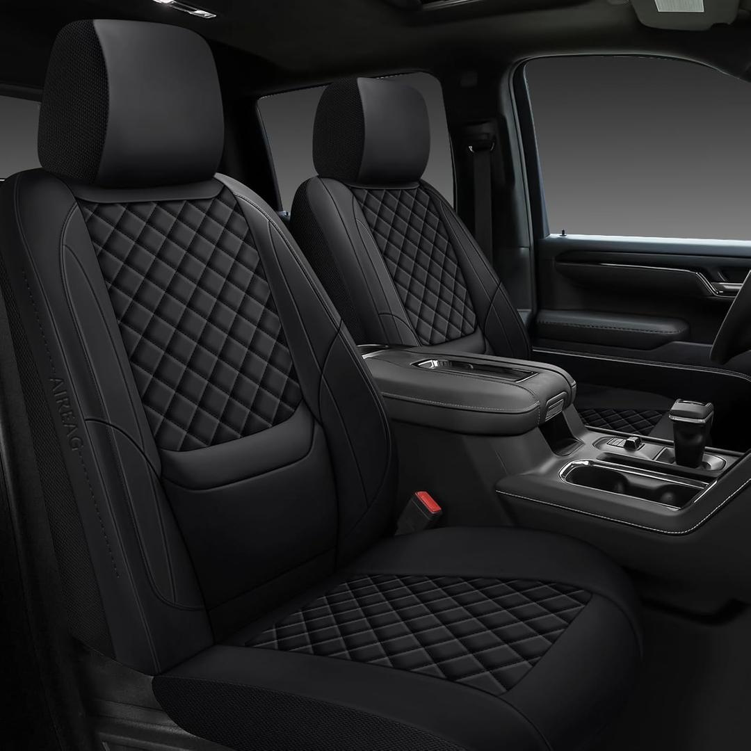 Silverado Seat Covers 2007-2025 Full Set, Truck Interior Sets Custom Fit for Chevy Chevrolet Silverado GMC Sierra 1500/2500/3500HD Crew/Double/Extended Cab with Lumbar Support, Black