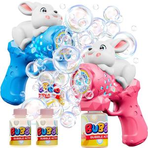 Bunny Bubble Gun for Kids, 2 Pack Rabbit Bubble Machine for Toddler W/LED Lights, 12000+ Bubble/Min, 360° LeakProof Bubble Blower Blaster Toy, Outdoor Summer Play, Easter, Wedding & Birthday Gifts