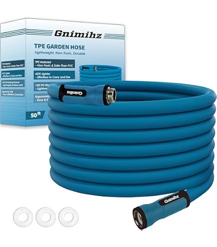 Garden Hose 50 ft, Made of TPE (BetterThan PVC/Hybrid Polymer), Lightweight yet Durable Water Hose with Ergonomic Grip, Drinking Water Safe Material, All-Weather, 3/4" GHT Fittings