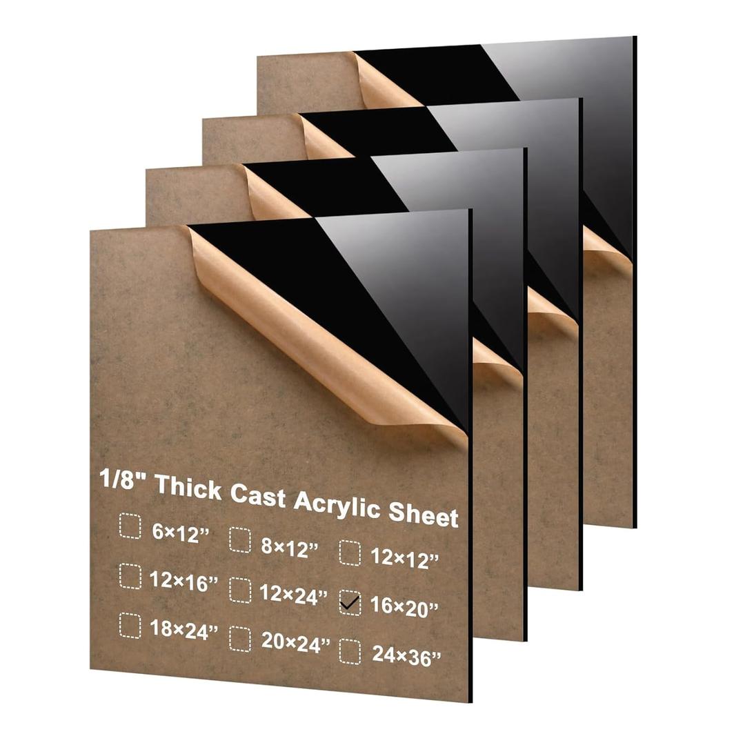KINLINK 16x20 Plexiglass Sheets 1/8 inch-3mm Black Acrylic Sheets, Black Plastic Board Polycarbonate Sheet for DIY Project, Craft, Acrylic Sign, Weding Invitaton, 4 Pack