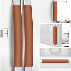 Refrigerator Handle Covers, 5PCS Leather Kitchen Appliance Handle Covers, Keep Your Fridge Microwave Oven Stove Dishwasher Clean, Save Your Time, Trimmable and One Size Fits All (Dark Orange)