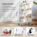3-Tier Rolling Utility Cart with 4 Woven Baskets, Diaper Book Snack Cart, Storage Organizer for Nursery, Kitchen, Craft Room, Home SPA, Living Room, Metal Frame Trolley on Lockable Wheels, White