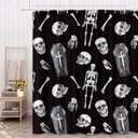 Bayson Spooky Halloween Shower Curtain, Creepy Skull Skeleton Coffin on Black Background Bath Curtain for Bathroom Decor Waterproof Polyester Fabric 72 x 72 Inches Set with Hooks