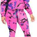 EOSIEDUR Women's Two Piece Outfits Zipper Jacket Pullover and Elastic Waistband Pants with Pockets Sweatsuit Tracksuit Sets (Purple Splashing Ink) S