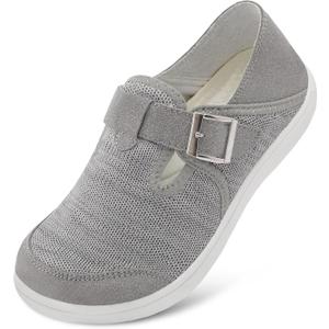 XIHALOOK Womens Walking Shoes Wide Toe Barefoot Shoes Zero Drop Minimalist Loafer with Adjustable Strap Slip on Clogs (7.5 Wide, Blend Lgrey)