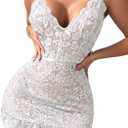 Girece Sexy Lingerie for Women Babydoll Lingerie Dress Lace Chemise Nightgown with Adjustable Straps, Ruffle Hem G String (White, M)