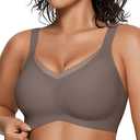 OEAK Womens Wireless Bras V Mesh Comfortable Bralette Supportive Tshirt Bra No Underwire Seamless Push Up Everyday Bras (2XL-Grey)