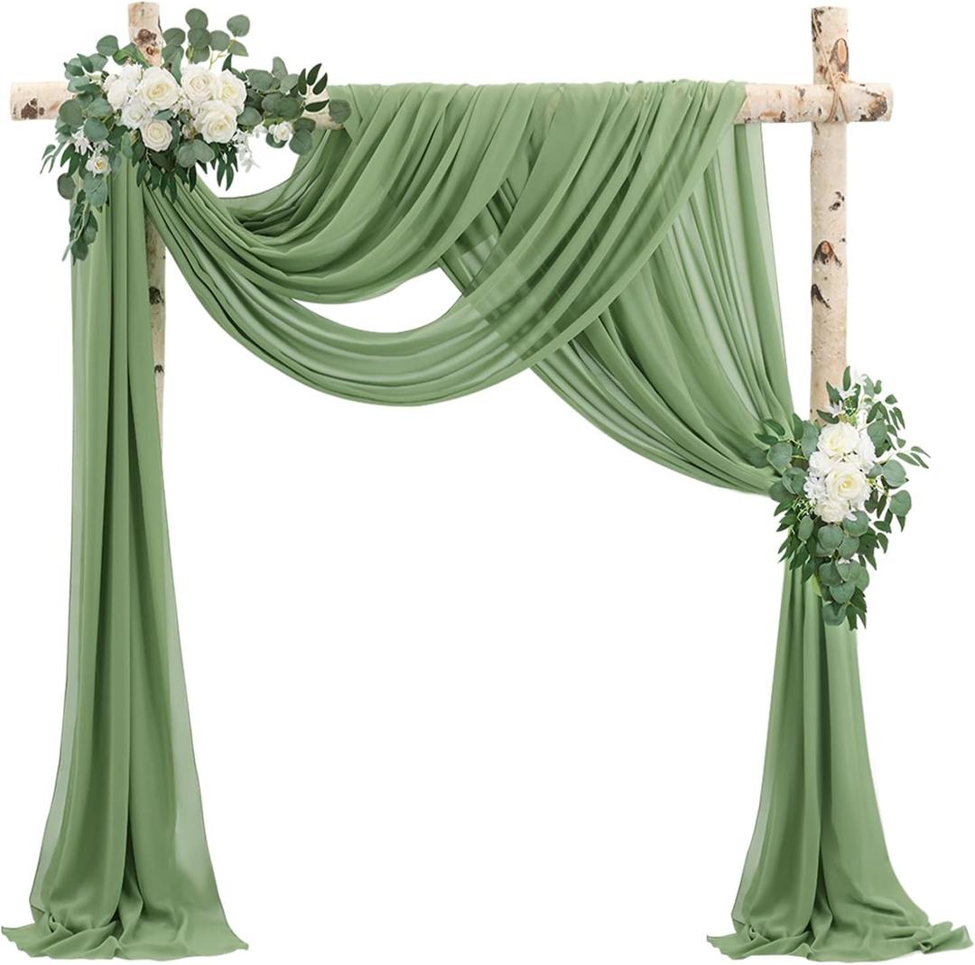 Wedding Arch Draping Fabric 4 Panels 20Ft Length x 28" Width Sage Green Arch Drapes Chiffon Fabric Sheer Curtains Backdrop for Party Bridal Decorations Wedding Ceremony Ceiling Stage Reception Decor