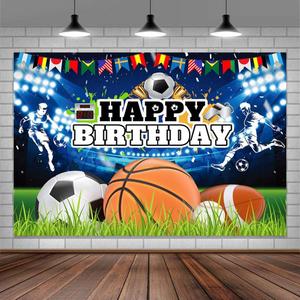 7X5ft Sports Theme Birthday Party Photo Backdrop Photography Background for Boys, Football Basketball Baseball Banner Backdrops Photo Booth Prop Decorations Wall Decor Tablecloth