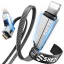 SHEZI 2 in 1 USB C to Lightning Cable Fast Charging [CarPlay Support] [MFI Certified] USB-A to Lightning Cable Nylon Braided Charge Cord for iPhone 14 13 12 Pro Max,iPad, and More (5FT)