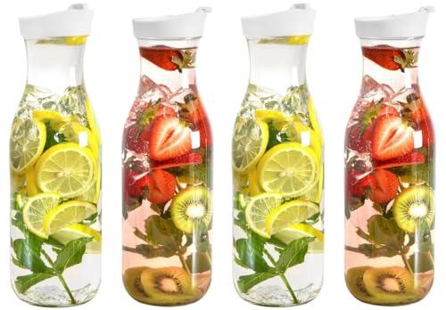 DilaBee Plastic Water Pitcher With Lid Round Carafe Pitchers for drinks, Milk, Smoothie, Iced Tea, Mimosa Bar - BPA-Free - Not Dishwasher Safe (4-Pack, 50 Ounce)