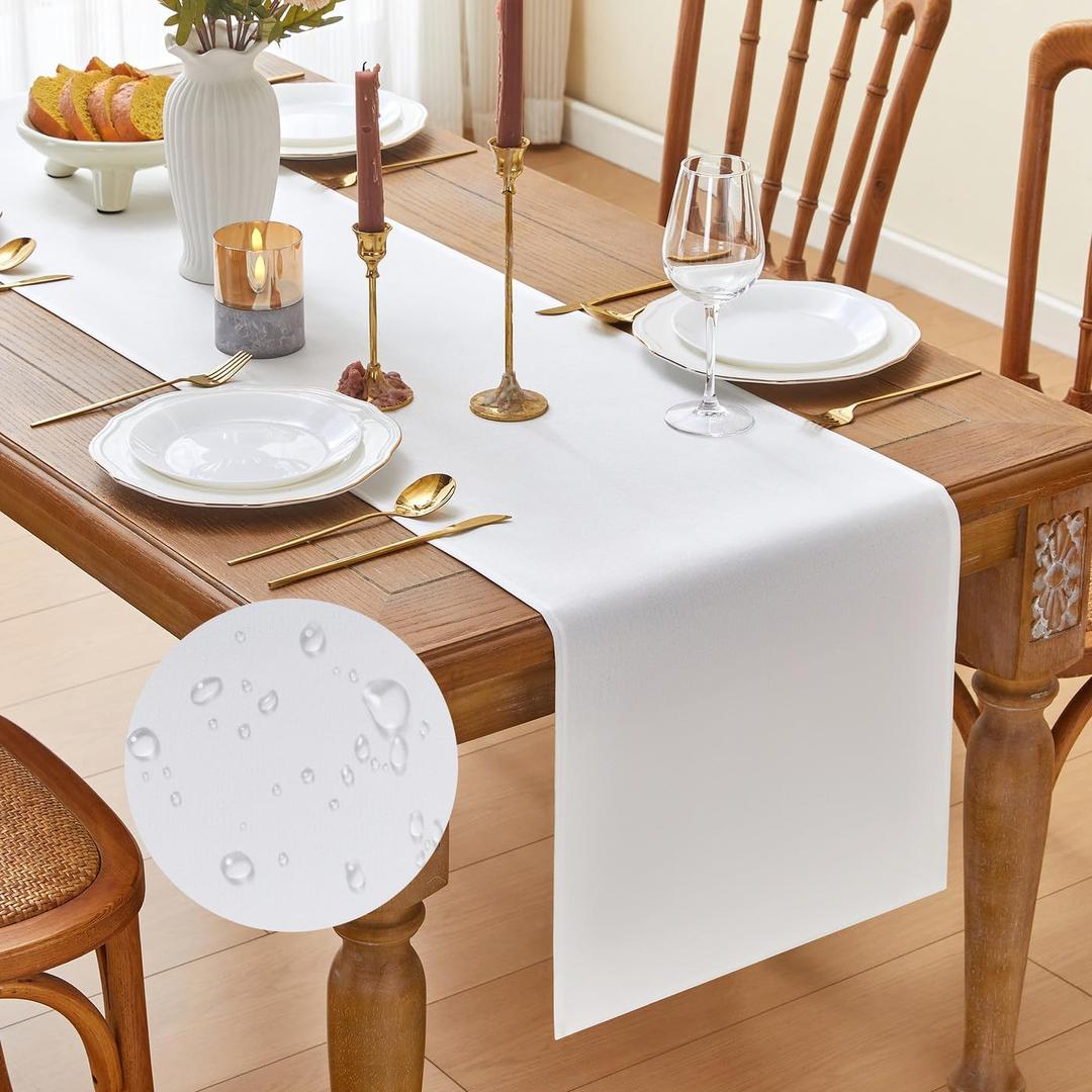 YATOJUZI White Table Runner Seasonal Kitchen Dining Coffee Table Decoration 95 Inches Long Waterproof Neutral Farmhouse Rustic Table Runner Christmas Neutral Home Wedding Party Decor 16x95Inch
