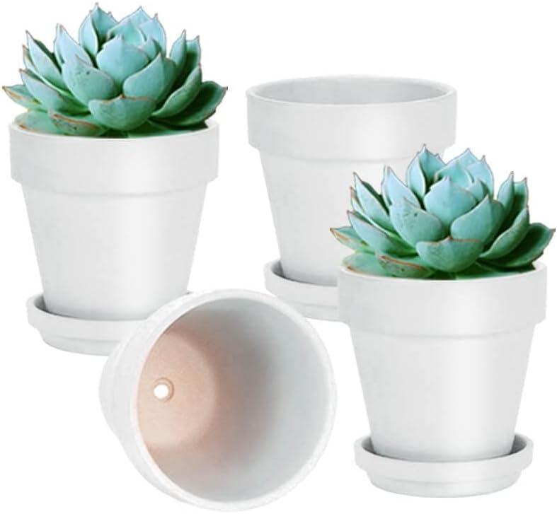 Vensovo 6 Inch White Terracotta & Clay Pots for Plant with Saucer - 4 Pack Medium Terra Cotta Planter with Drainage Hole, Flowerpot for Indoor Outdoor Plants, Crafts, Wedding Favor