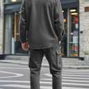 Men's Fleece Cargo Jacket Tracksuit Set 2 Pieces Solid Color Long Sleeve Button up Jacket and Cargo Pants Set, XL