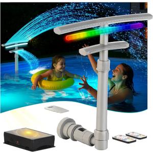 Pool Fountain for Above and Inground Pools, Upgraded Dual Spray Pool Waterfall with 9 Color LED Lights and 5 Modes, 360Adjustable Pool Sprinkler Fountain Pool Cooler Pool Accessories Pool Decor, Gray