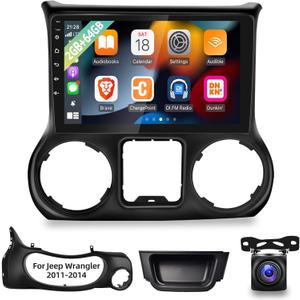 2+64G Android Car Radio for Jeep Wrangler 2011 2012 2013 2014 with Carplay and Android Auto 10.1 inch Touch Screen Car Stereo, HiFi Audio/Bluetooth/WiFi/GPS +AHD Backup Camera