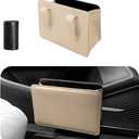 Yourkar Car Trash Can, Foldable Waterproof Leather Car Garbage Organizer Holder, Automotive Mini Dustbin Container with One Roll Trash Bag, Universal Interior Car Accessories (Beige)