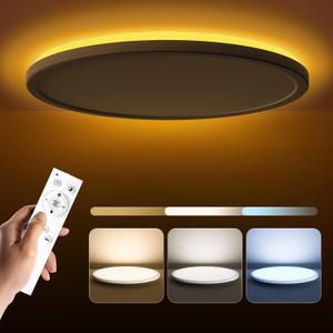 Matane 15.4in LED Flush Mount Ceiling Light Fixture with Remote, 2000K Warm Nightlight, Dimmable 3000K-6500K Low Profile Ceiling Lights for Bedroom, Living Room, 3600LM, White (15.4in White)