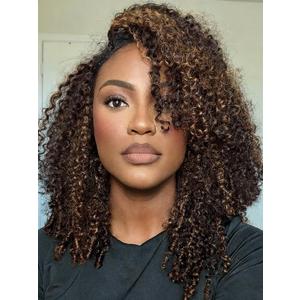 4/27 Kinky Curly 3 In 1 Half Wig 100% Human Hair 200 Density Wear Go Glueless Wigs Human Hair Afro Kinky Curly Headband Wig with Drawstring Seamless Clip Ins Flip Over Invisible Hairline 18 Inch