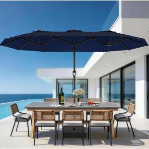 AreShark 15FT Outdoor Patio Umbrella with Crank, Large Rectangular Market Umbrella, Double-Sided Outdoor Umbrellas with Cross Base & Sandbag for Porch, Lawn, Pool, Backyard, Navy