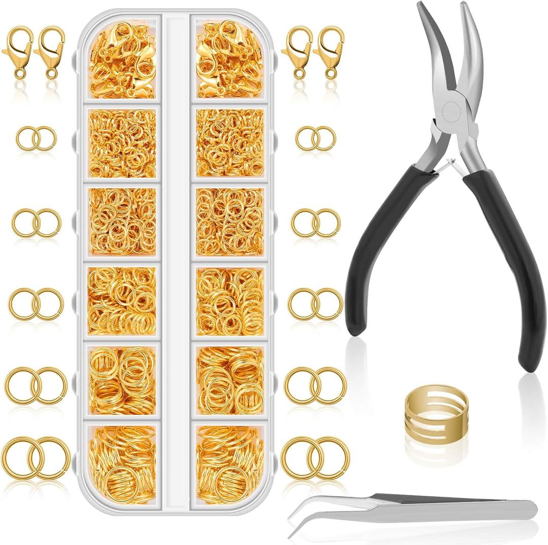Anezus 1200PCS Jump Rings for Jewelry Making Kit, Gold, Jewelry Making Supplies and Necklace Repair, Modern Style, Small Size, Not Foldable