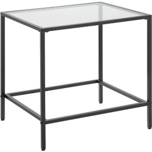 CAWS 22" W Black End Table, Tempered Glass Rectangle Side Table, Night Stand, Modern Minimalist Table, 21.97"L x 18"W x 22"H