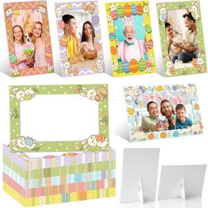 AmazingSpark 50 Pack Easter Picture Frame 4 x 6 Paper Photo Ornament Bulk Bunny Egg Cardboard Photo Gifts for Easter Tabletop Spring Party Decor Seasonal Holiday Gift Boxes