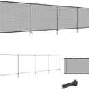 SunnyRoyal 5' x 24' Privacy Fence Screen Panel with Iron Poles Freestanding No Dig Heavy Duty Windscreen Mesh Fabric Temporary Dog Fencing for Outdoor Backyard Patio Garden (Light Gray)