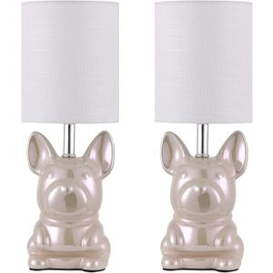 EOEYYOYB Set of 2 Ceramic Table Lamp, Puppy Shape Desk Lamp Cute Bedside Lamp for Nightstand, Living Room, Bedroom, Gifts for Kids Girls, 4W LED Bulb Included, Pink