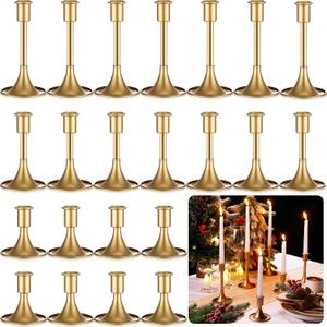 Layhit 24 Pcs Gold Candle Holders Taper Candle Holders for Candlestick Matte Metal Candlestick Holder with Various Heights 3.3" 5.5" 6.3" for Wedding Table Centerpiece Decoration