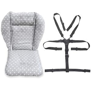 twoworld Baby High Chair Seat Cushion Liner Mat Pad Cover Resistant and High Chair Straps (5 Point Harness) 1 Suit (Fashion Gray)