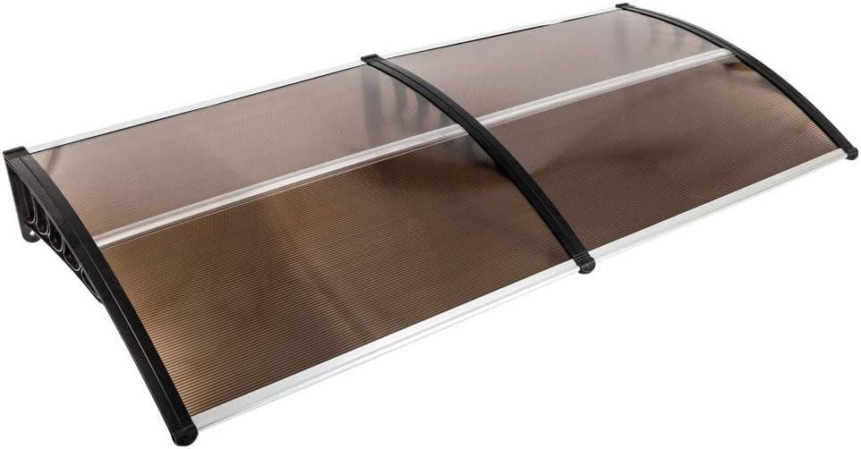 Window Awning Outdoor Polycarbonate Hollow Sheet Door Patio Canopy (Dark Brown Canopy + Black Bracket, 40''x 80'')