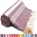 Bazaar Anatolia Turkish Beach Towel  100% Cotton, Quick Dry, Sand Free Towel for Bathroom, Camping, Travel, Burgundy  Oversized 71x39 Inches  Stripe Maroon