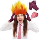 3pcs Halloween Anger costume Adult, Halloween Costumes for Adults Include Wig, Red and White Striped Tie and Red Gloves, Angry Costume for Cosplay, Dress Up Party Supplies