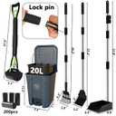 Dog Poop Outdoor Trash Can with Lid 20L/5Gal- Pedal & Removable Inner Bin,200 Waste Bags + 1 Green Long Handle Pooper Scooper+ 38" Long Handle Dog Pooper Scooper Rake Tray Spade Set