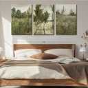 IBHJSART Framed Canvas Vintage Wall Art,Landscape Decor Prints,Set of 3 Nature Countryside Art Retro Painting Fields Tranquil Pictures Artwork Rustic for Living Room Bedroom Bathroom (12"x16")