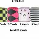 4 Roll Halloween Wired Ribbon 2.5x Total 20 Yards Pink Ghost Black White Stripes Hot Pink Lime Green Plaid Ribbons for Wreath Bows Gift Wrapping, Wreaths, Crafts(Halloween Set 1)