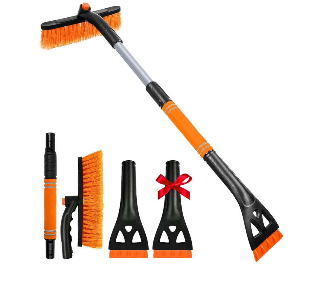 BFONS Ice Scrapers for Car Windshield, 2in1 Snow Scraper and Snow Brush for Car SUV Truck, Car Ice Windshield Scraper for Ice and Snow with 360° Pivoting Brush and Ergonomic Foam Grip Orange