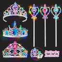 DUDUCOFU Princess Kids Jewelry for Girls Light Up Princess Crowns Wands, 40 Pcs Dress Up Accessories with Necklaces Rings Clip on Earrings for Girls Costumes Jewelry Toys Gift
