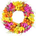 Vlorart Tulip Wreath for Front Door, 23 Inch Artificial Spring Summer Wreaths for Outside All Season with Green Leaves and Purple Flowers, Door Wreath for Farmhouse and Wedding Party Outdoor Decor