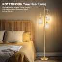 ROTTOGOON Dimmable Boho Floor Lamp - 3 Light Farmhouse Rattan Floor Lamp for Living Room, Industrial Tree Floor Lamps with 3 X 6W LED Bulbs, Rustic Standing Tall Lamp for Bedroom, 68", White