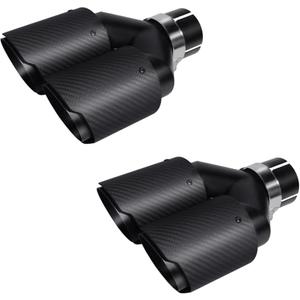 Vechkom 2PCSDual Exhaust Tip 3" Inlet 4" Outlet 10" Overall Length Carbon Fiber & Stainless Steel Black Exhaust Pipe Universal Fit for Diesel & Gas Vehicles Durable Muffler Tip for Car Tailpipe