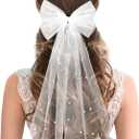 Etercycle Veils For Women Wedding, Wedding Veils For Brides, Elegant Bridal Veil White Pearl Hair Clip Bridesmaid Veil Bridal Wedding Bachelorette Party Hair Accessories(Flat Tail)